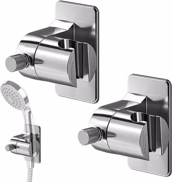 Allecto Premium - Supporto per soffioni doccia universale in 2 pezzi - impermeabile e regolabile - colore argento - facile installazione - adatto al 99% dei soffioni doccia