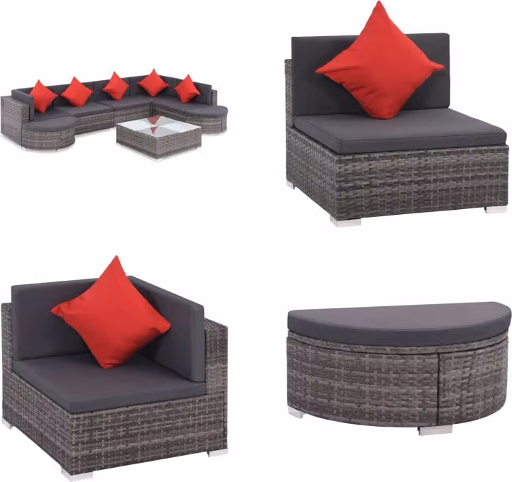 vidaXL set salotto da giardino 8 pezzi con cuscini in poly rattan grigio - Set divano da giardino - Set divano da giardino - Set divano da giardino - Set divano da giardino