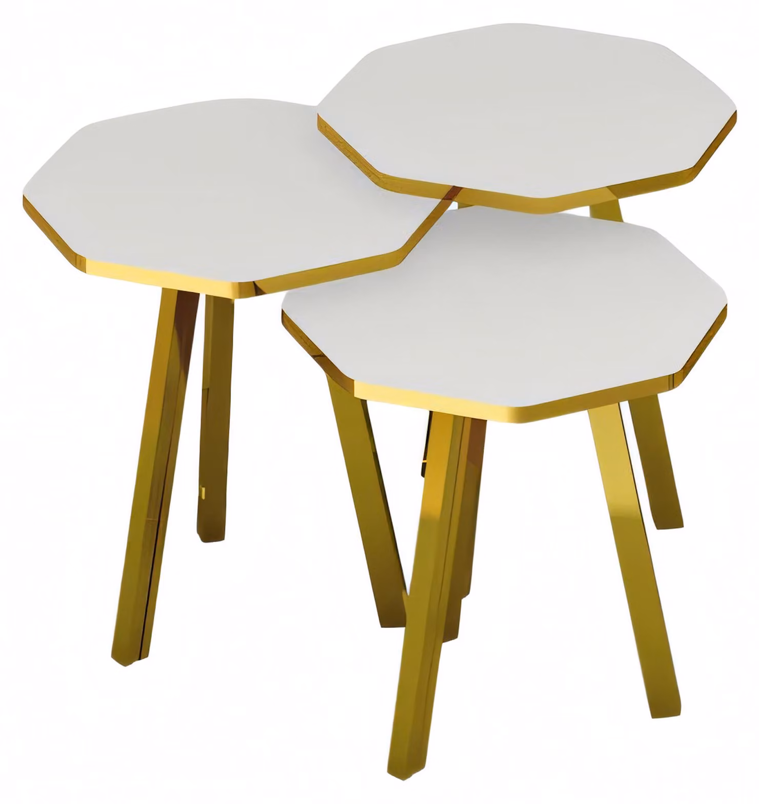 Elegantes Weißes Couchtisch-Set aus Holz und Metall in Modernem Design