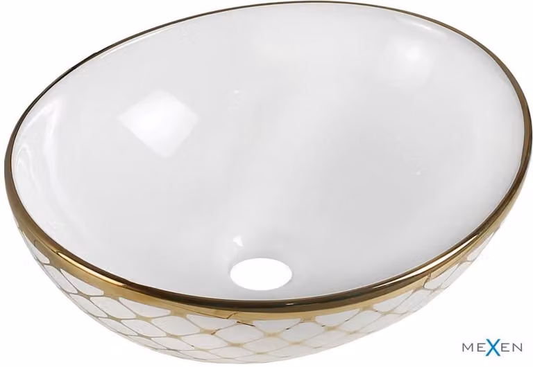 Mexen Elza lavandino da appoggio 40 x 33 cm, bianco/oro motivo griglia - 21014009