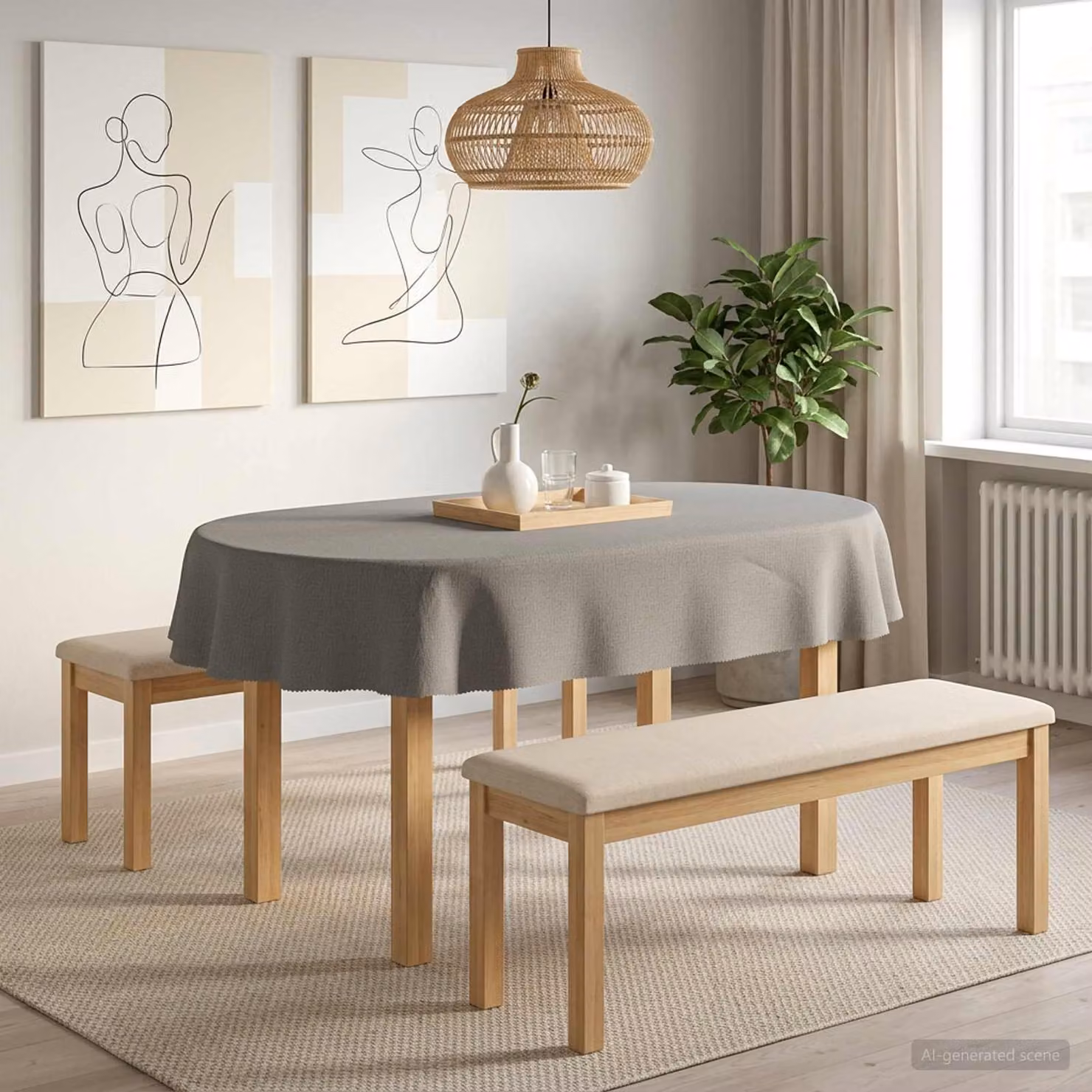 Set di 5 tovaglie ovali vidaXL in poliestere, colore grigio chiaro, idrorepellenti e antimacchia, L: 130 cm x P: 180 cm