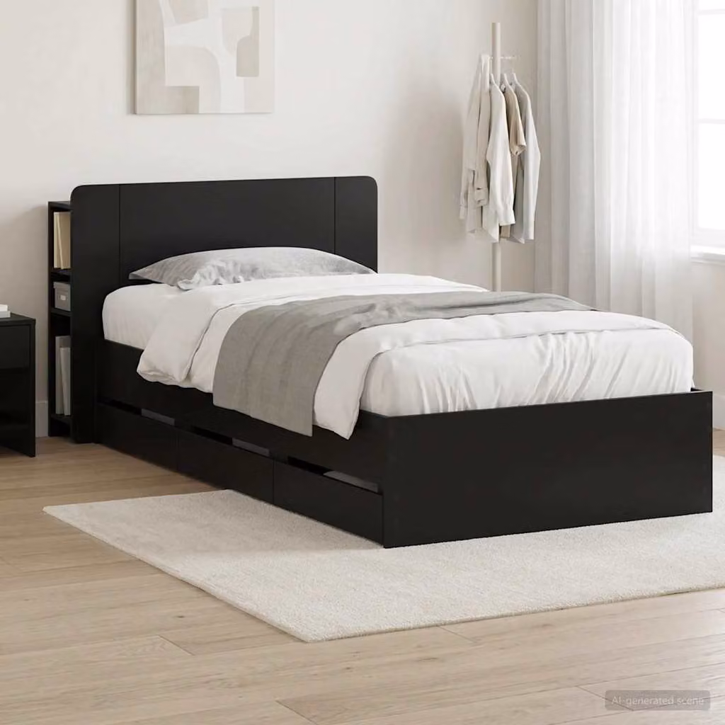 vidaXL Struttura letto moderna con contenitore e testata in legno nero L: 140 cm, P: 80 cm, H: 211,5 cm