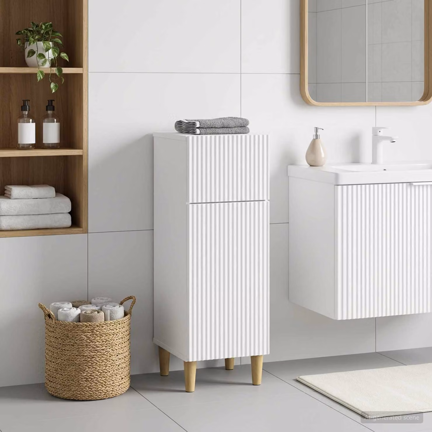 Mobiletto da bagno moderno vidaXL ARNHEM bianco con ante a cerniera e ripiani interni L/P/H: 30 x 31 x 80 cm
