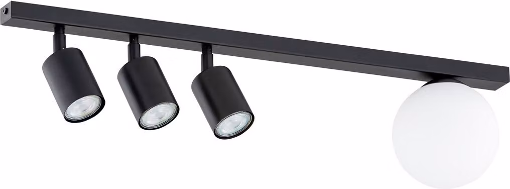 Lampada da soffitto nera con faretti + paralume a listello da 70 cm BASTER 3xGU10 8W + 1xE14 10W Emibig