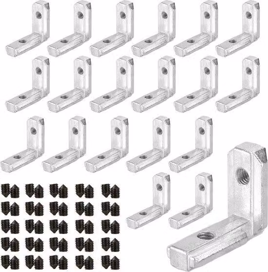Set da 20 connettori per profili in alluminio, angolo interno a 90 gradi, viti a T M6