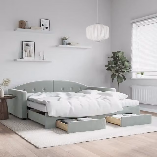 Divano Letto Estraibile con Cassetti vidaXL in Velluto Grigio L/P/H: 222 x 110 x 75 cm, Dimensioni Letto: 100 x 200 cm