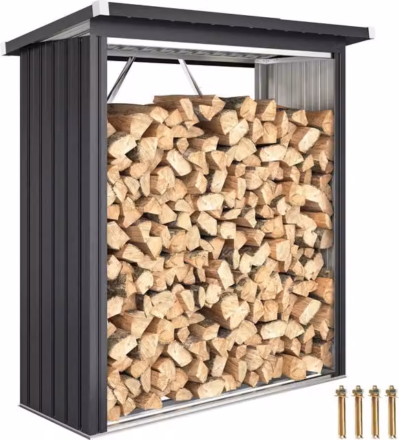 Capanno per legna da ardere XYLO in acciaio galvanizzato grigio antracite con tetto spiovente L 150 cm x P 66,5 cm x H 150 cm