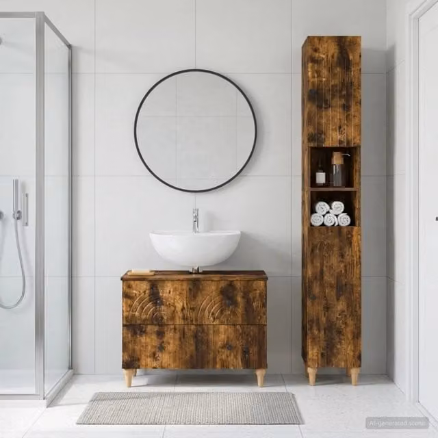 Set di Armadi da Bagno da 2 Pezzi ALKMAAR Rovere Fumo 3417509