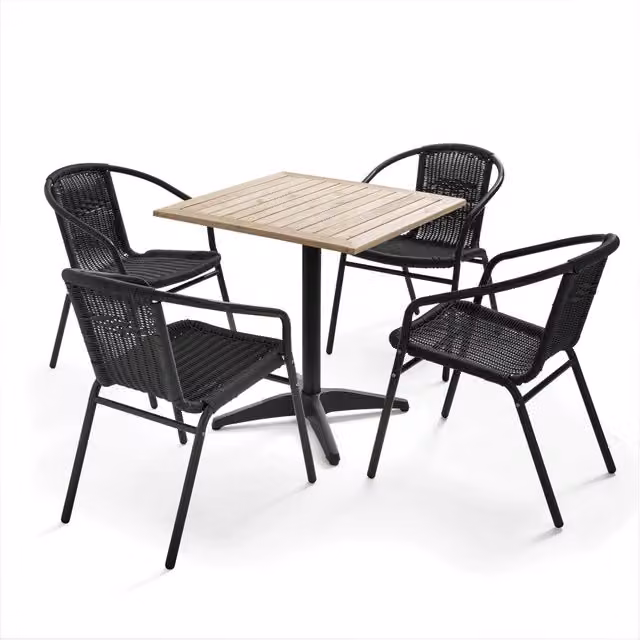 Oviala - Tavolo da terrazza quadrato con piano in legno e 4 sedie in resina