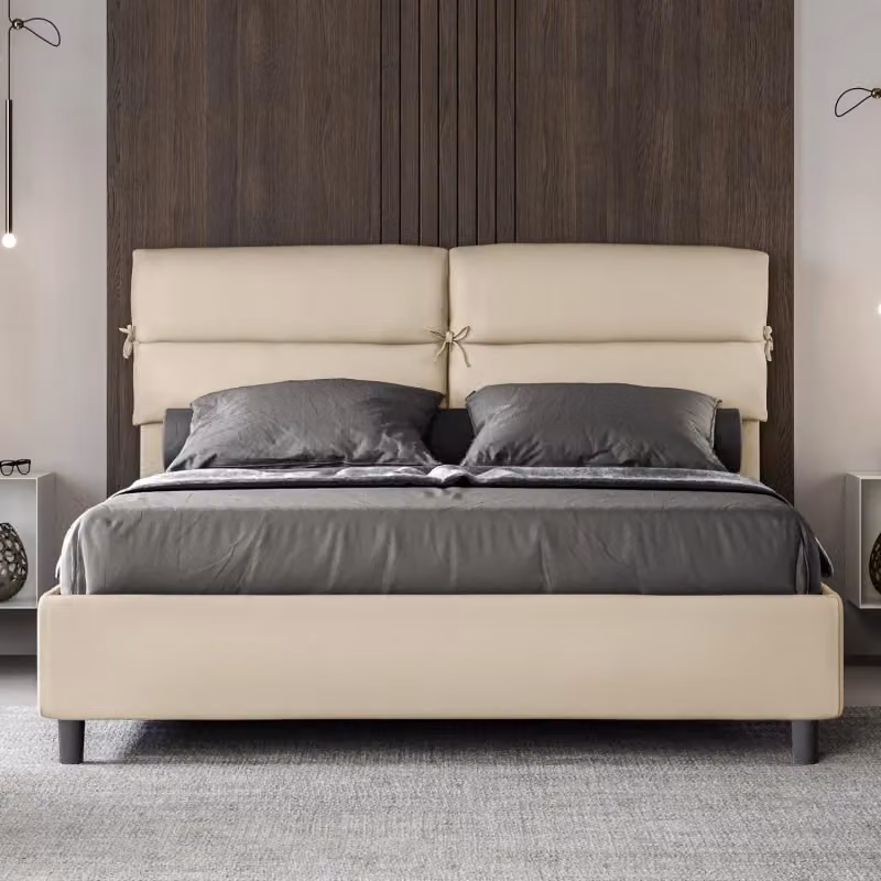 Letto matrimoniale imbottito Ityhome Nandy color beige con base contenitore e rete, L: 170 cm, P: 110 cm, H: 220 cm – 2