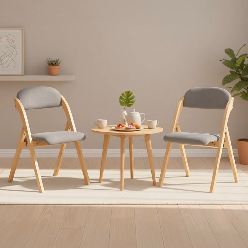 Set da 2 sedie pieghevoli SoBuy in legno di faggio imbottite, colore grigio chiaro, ideali per cucina, ufficio, balcone o giardino – 2