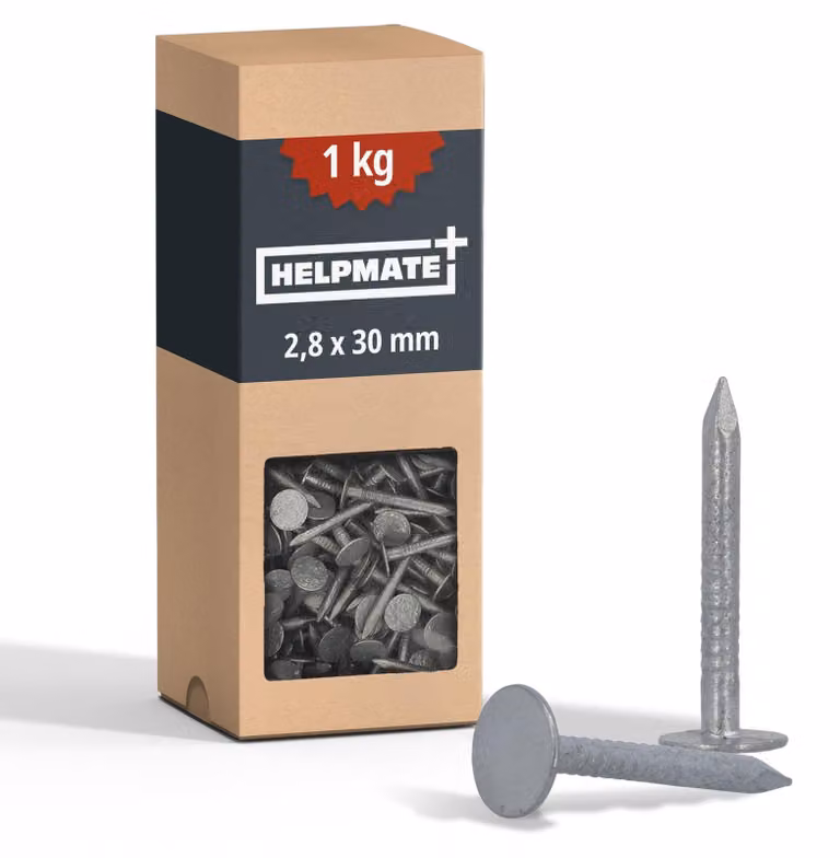 HELPMATE – Chiodi per guaina bituminosa, 2,8x30 mm, zincati a caldo – 1 kg, tipo "Dachpappstifte"