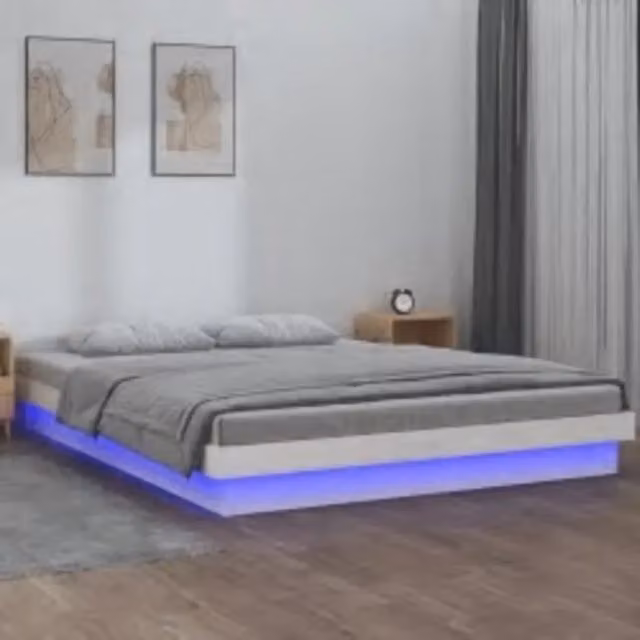 Letto in legno massello di pino vidaXL con illuminazione LED sottostante e porta di ricarica USB, Bianco, L/P/H: 204.0 x 163.5 x 21.0 cm – 1