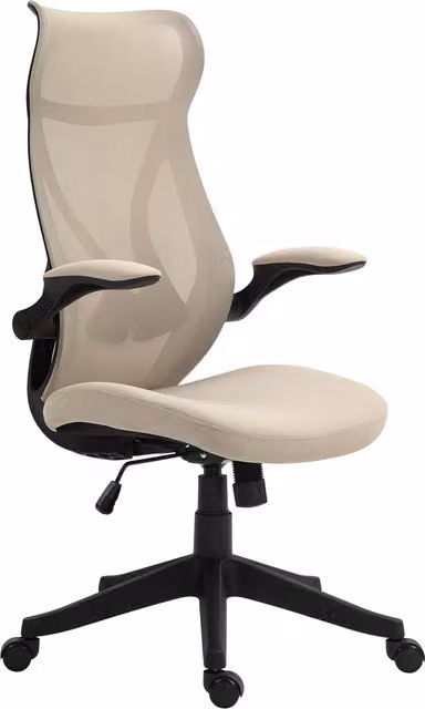 Poltrona da ufficio HOMCOM beige con braccioli ribaltabili e schienale inclinabile in tessuto a rete