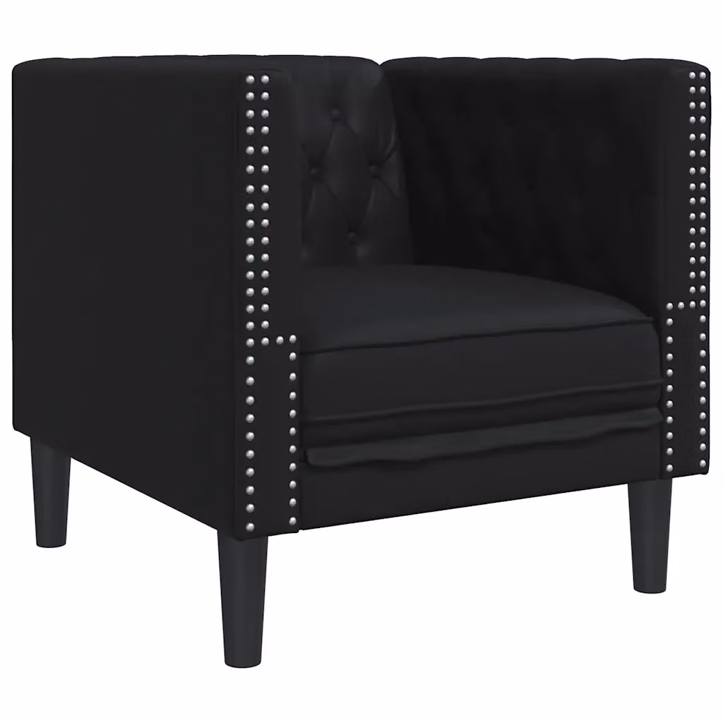 Poltrona Chesterfield nera in similpelle vidaXL con braccioli e struttura imbottita – 2