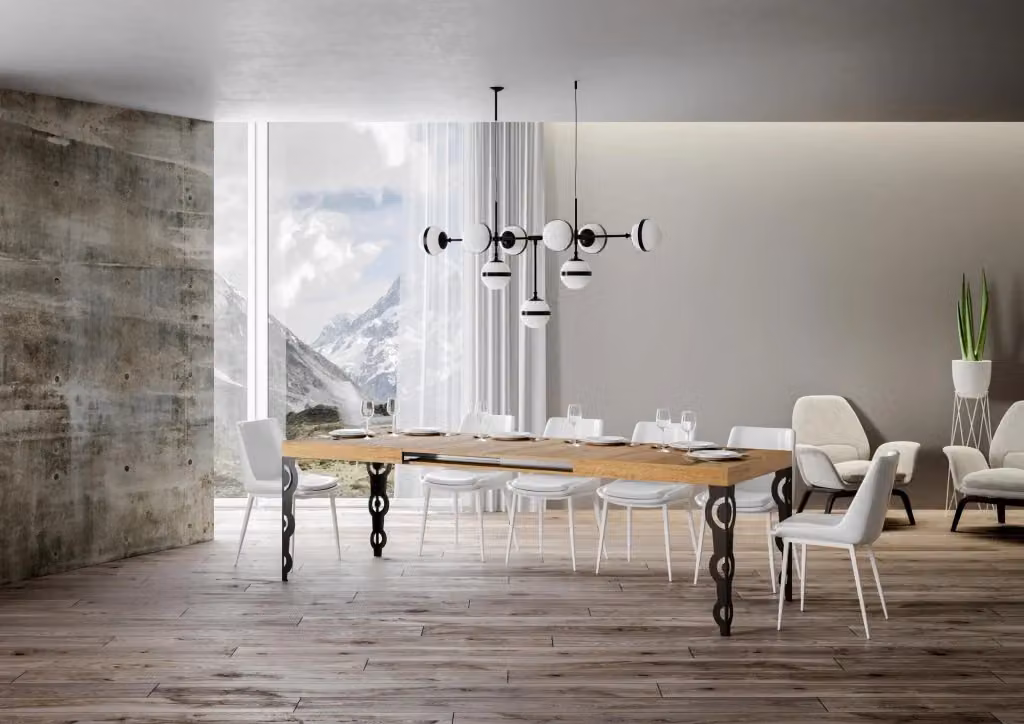 Tavolo allungabile moderno Bs Com in finitura quercia natura con telaio antracite L/P: 90 x 140/400 cm – 2