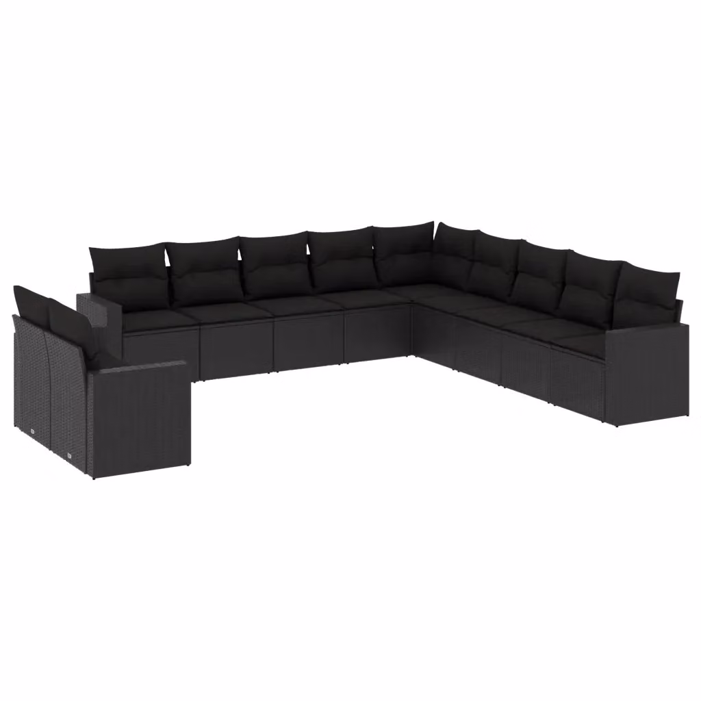 Set di divani da giardino VIDAXL in polyrattan nero con cuscini, 11 pezzi – 2