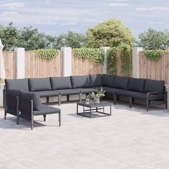 Set Divano da Giardino a Forma di L con Cuscini vidaXL in Acciaio Antracite e Nero