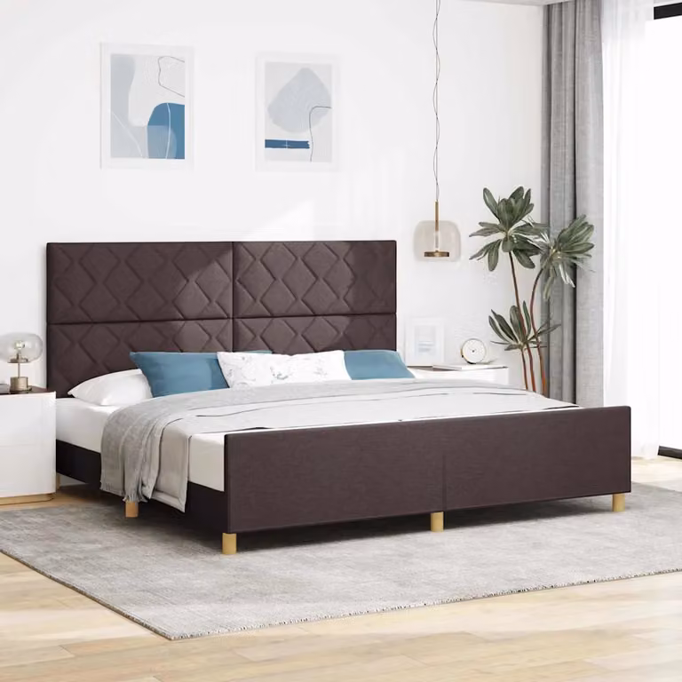 Struttura del letto moderna vidaXL in legno e tessuto marrone L/P/H: 207 x 206 x 128 cm