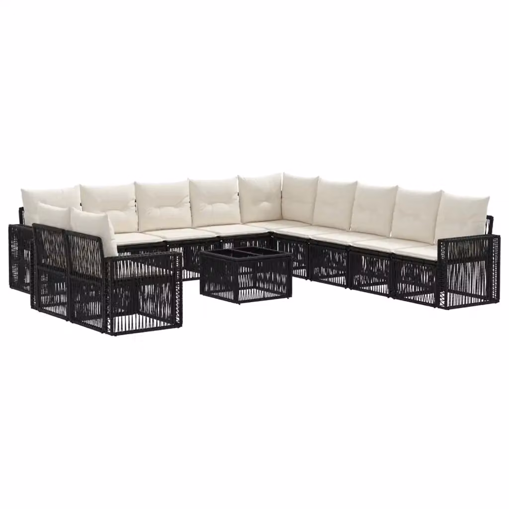 Set Divano da Giardino vidaXL a Forma di L con Tavolino, Nero e Bianco, in Polyrattan e Metallo con Cuscini Inclusi – 2