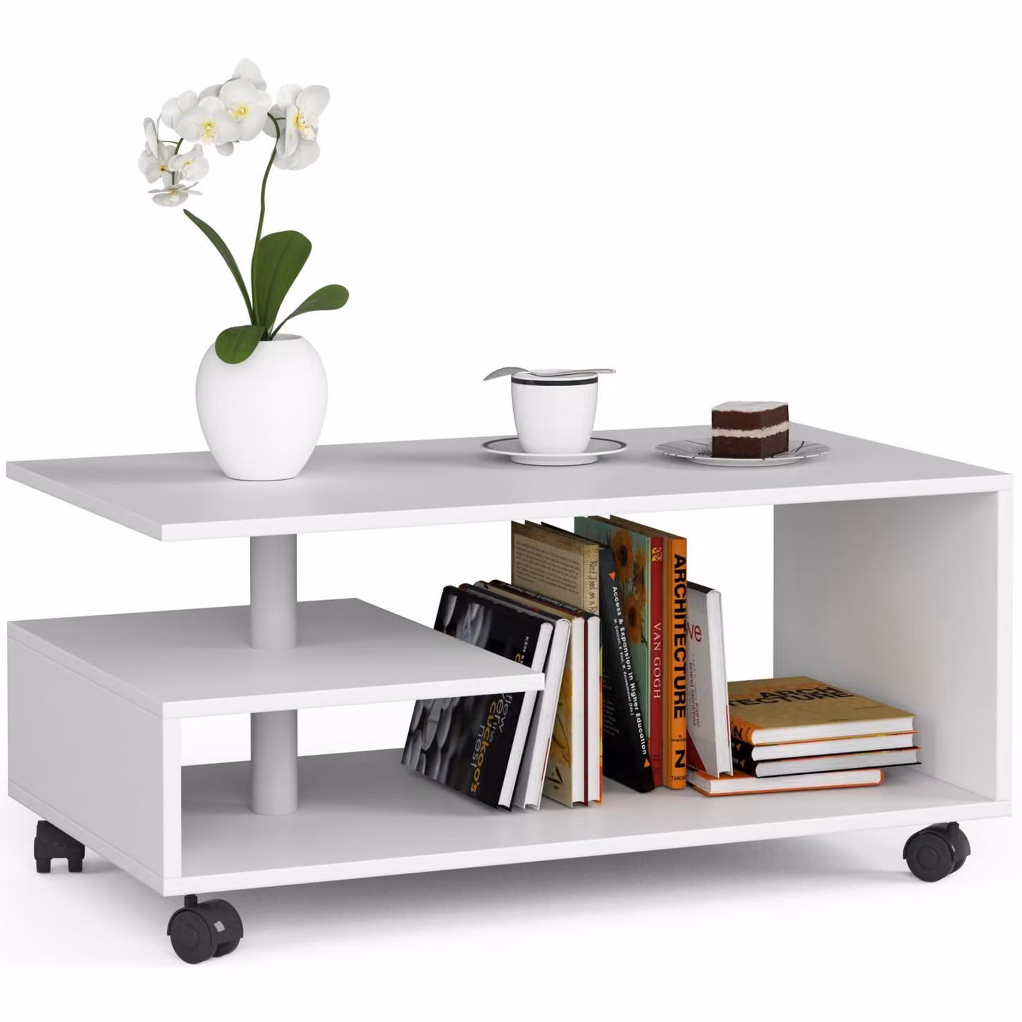 Tavolino da caffè su ruote Vini 90 cm bianco elegante e funzionale