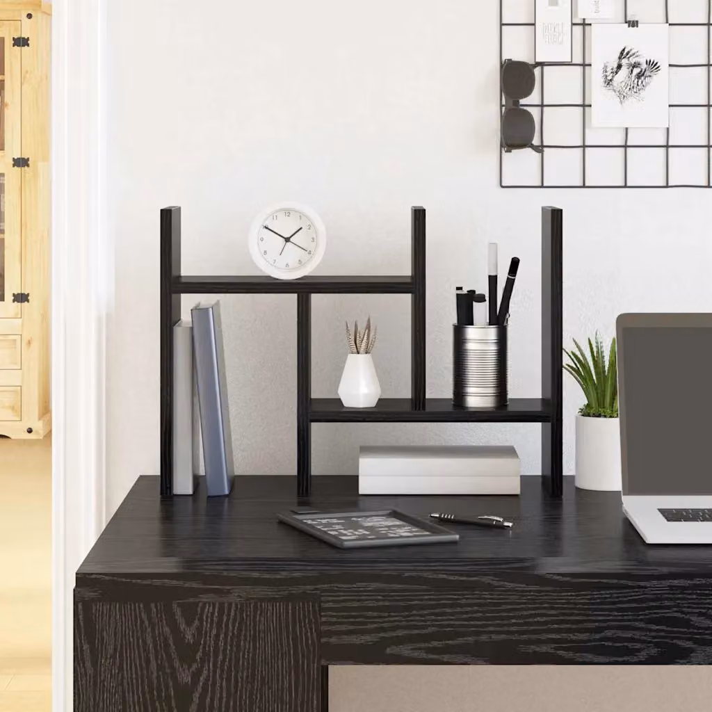 Organizzatore da scrivania multi scomparto vidaXL in legno nero, L: 34,5 cm, P: 15,5 cm, H: 35,5 cm