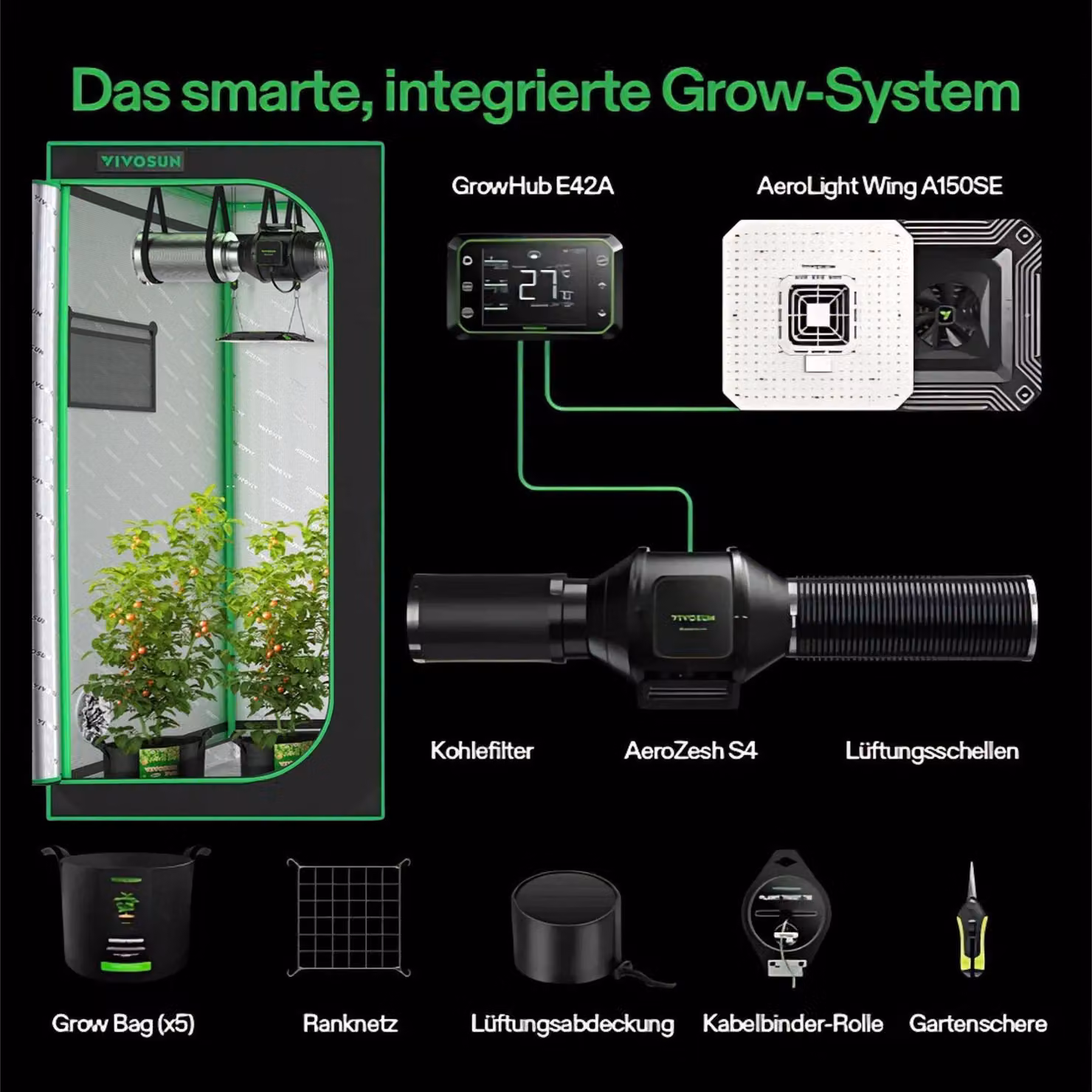 VIVOSUN Set completo di growbox - 60 x 60 x 160 cm 100 Watt
