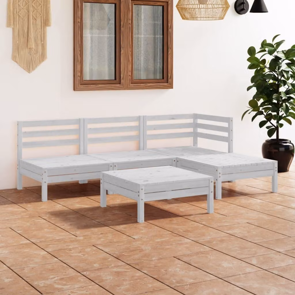 The Living Store Set salotto da giardino 5 pezzi in pino massiccio bianco