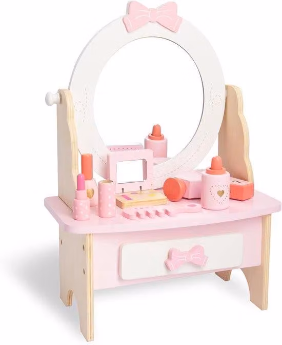 Toeletta in legno rosa con specchio