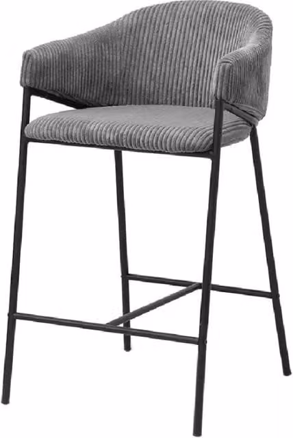 Sedia da banco IMANY Meublorama in velluto a coste grigio con braccioli e piedi in metallo nero stile industriale H: 90 cm, L: 59 cm, P: 54 cm – 1
