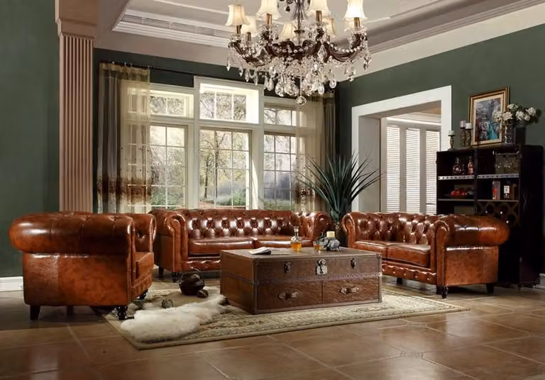 Design Chesterfield Sofagarnitur 3+2+1 Couch Leder Vintige Couch Polster Sofa