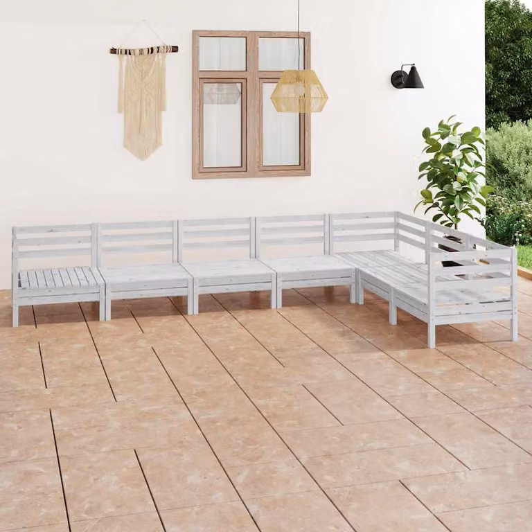 vidaXL Set Salotto da Giardino a L in Legno di Pino Bianco con Cuscini