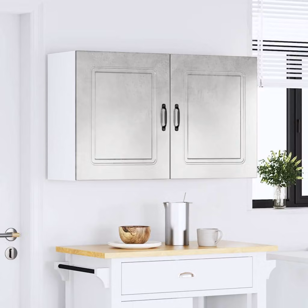 Set di 2 pensili da cucina Kalmar vidaXL in legno multistrato grigio cemento con ante a battente e ripiani interni