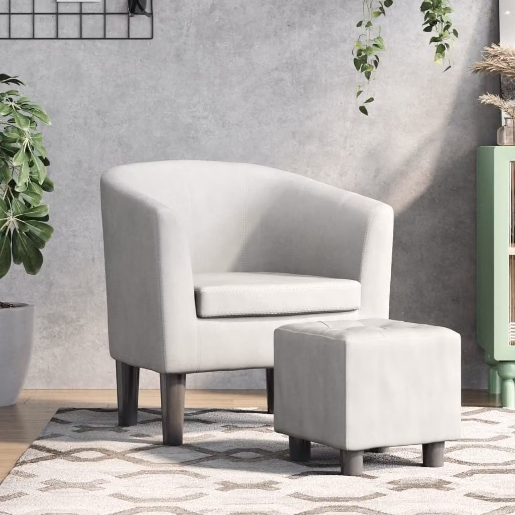 The Living Store Sedia club con poggiapiedi in ecopelle bianca