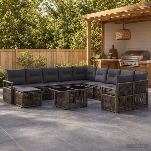 Set Divano da Giardino a Forma di U vidaXL in Polyrattan Grigio e Antracite con Tavolino e Cuscini