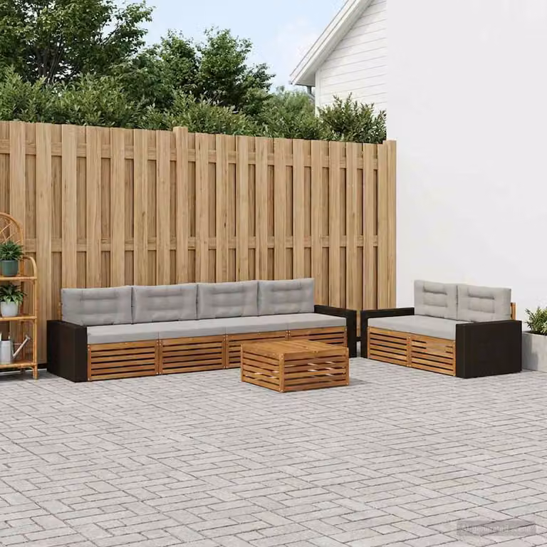 Set di divani da esterno vidaXL 7 pz a forma di L in legno di acacia con cuscini, beige e grigio