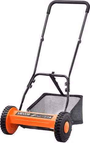 VEVOR Tosaerba a Spinta Manuale con 5 Lame, Colore Arancione, Larghezza di Taglio: 35 cm, Altezza di Taglio Regolabile: 1,5 - 4,5 cm, con Sacco Raccoglierba in Metallo
