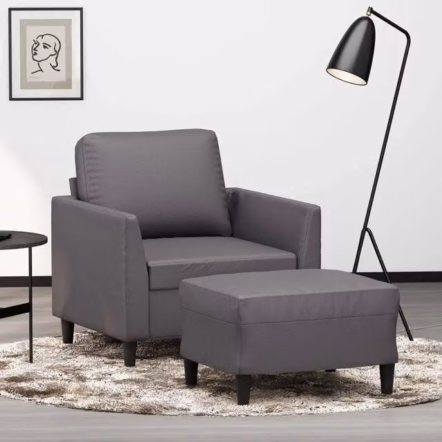 Divano Sedia-Poltrona con Poggiapiedi Grigio 60 cm in Similpelle 480877