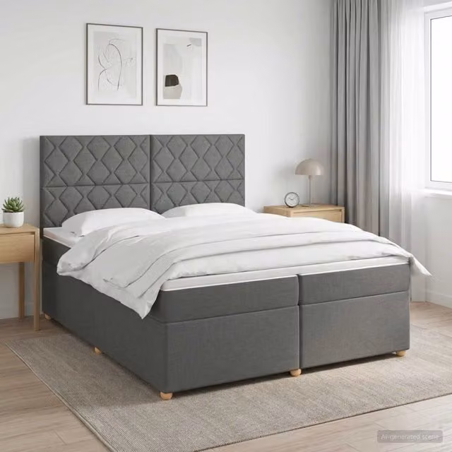 Letto box spring con materasso ibrido vidaXL Grigio Scuro e Bianco L/P: 200 x 200 cm – 1