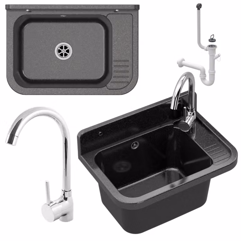 Granitan - Lavabo - Lavello - 50x34 cm - Nero - per officina e garage - Lavello