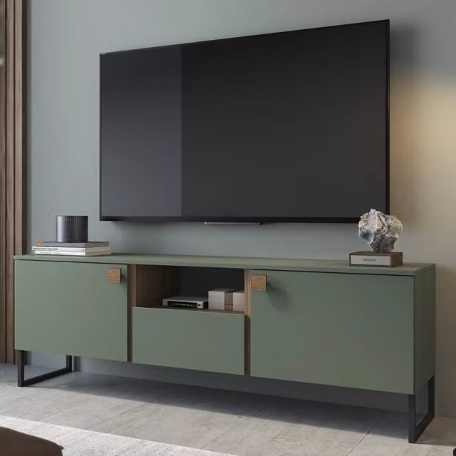 Mobile Porta TV Muravera DMORA con un Cassetto, Moderno, Verde e Marrone, L/P/H: 179 x 40 x 60 cm