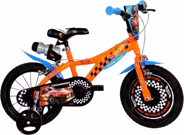 Bicicletta per bambini Dino Bikes Hot Wheels da 14 pollici in metallo nera