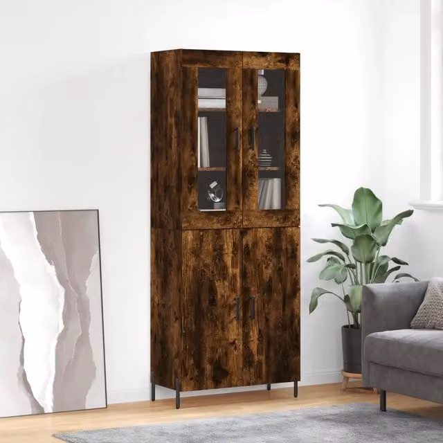 Credenza moderna vidaXL in legno rovere color marrone, sospesa a parete, L: 69,5 cm, P: 34 cm, H: 180 cm – 1