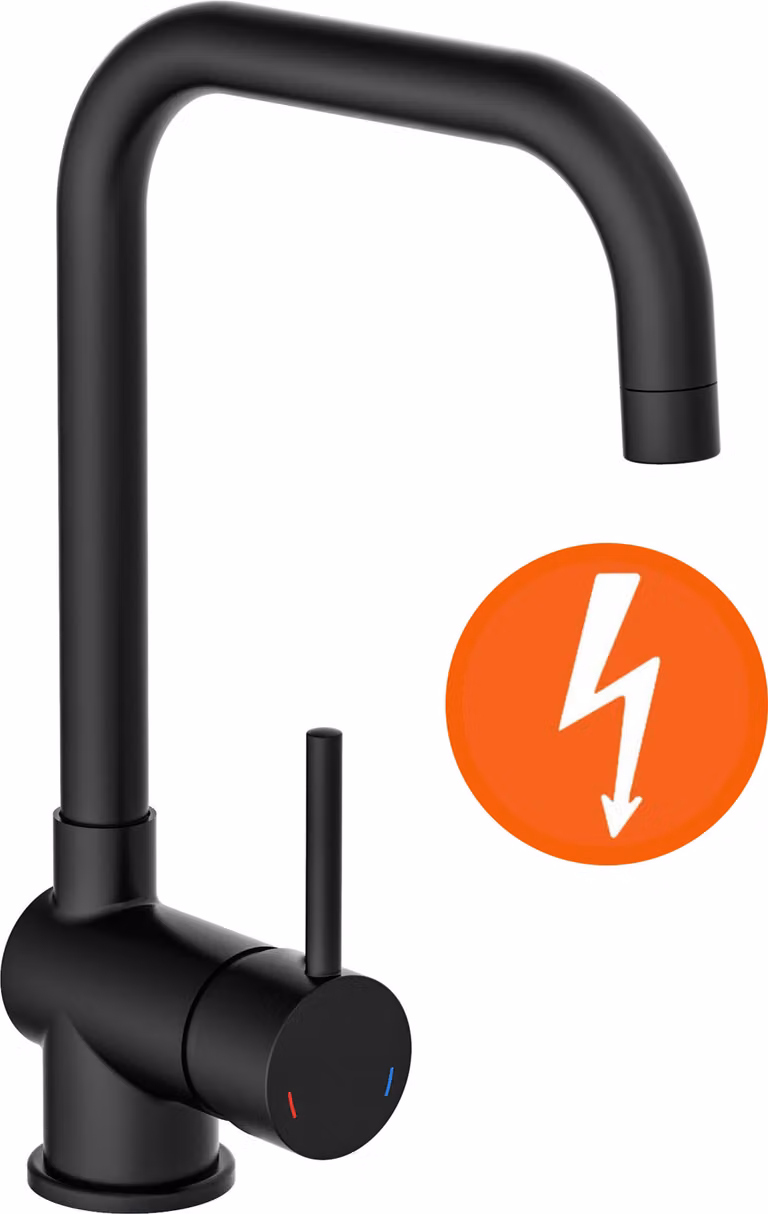 rubinetto da cucina eisl FUTURA rubinetto da cucina a bassa pressione, rubinetto da cucina orientabile a 360° con funzione di risparmio energetico nero opaco