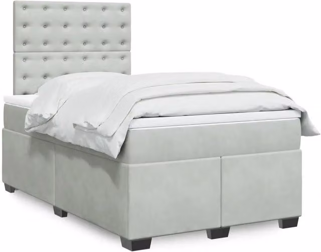 Letto Ibrido vidaXL con Materasso a Molle in Velluto Grigio e Bianco L/P: 120 x 200 cm