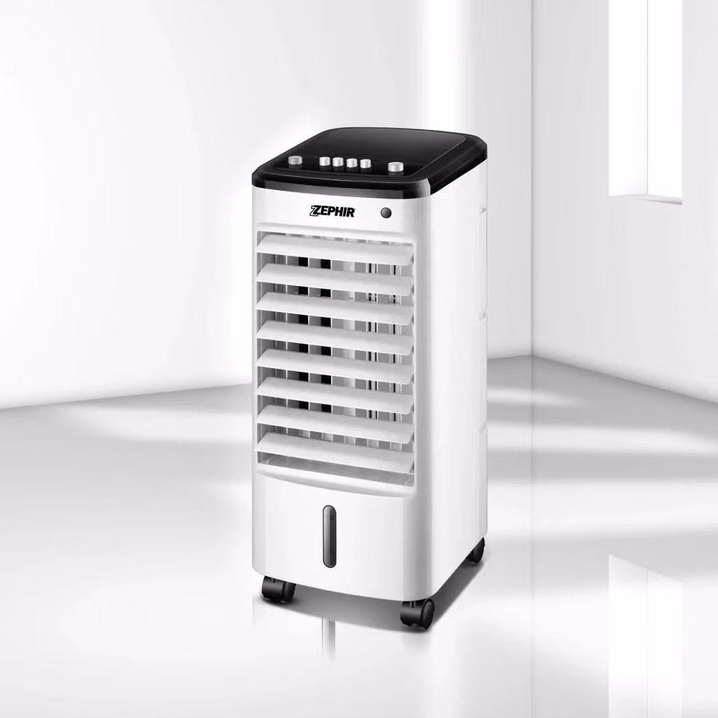 Zephir ZAIR06 Raffrescatore Ventilatore ad Acqua Bianco con 3 Velocità, Funzione Oscillazione e Tanica da 4 litri con 2 Mattonelle Ghiaccio Incluse – 2