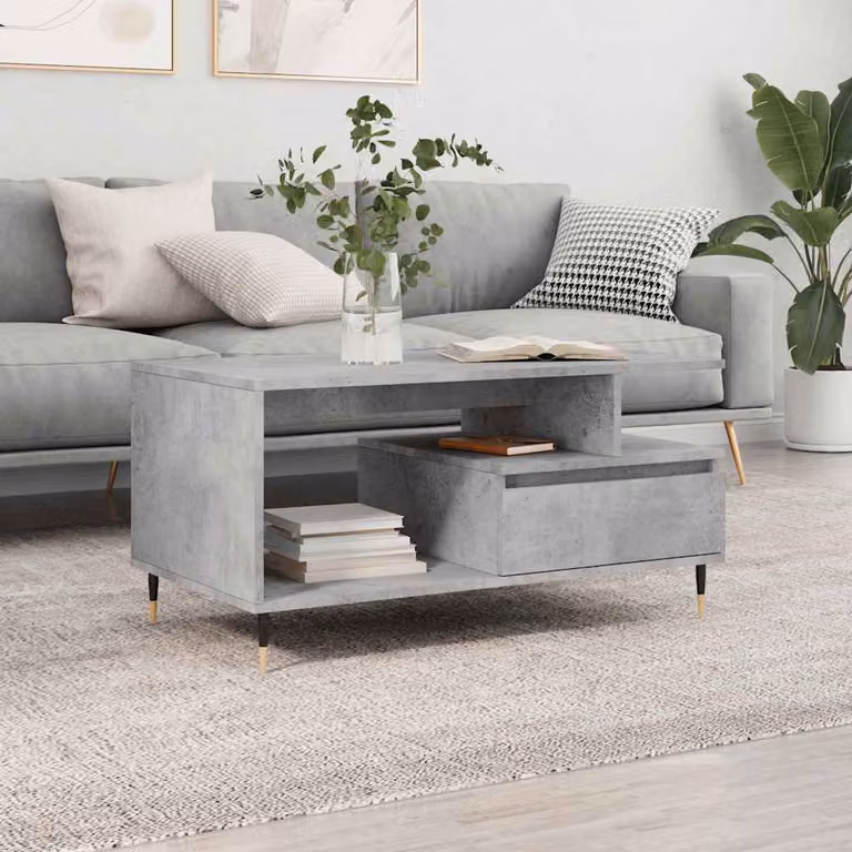 vidaXL Tavolino da salotto moderno in legno e metallo, colore grigio, L: 90 cm, P: 49 cm, H: 45 cm