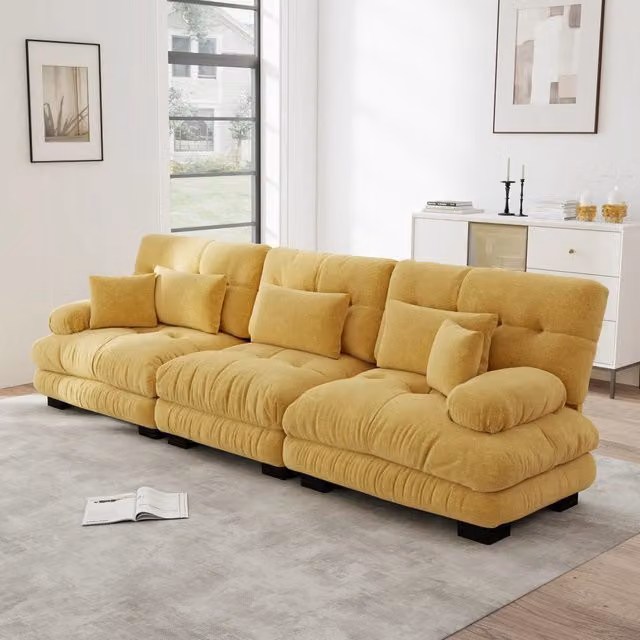Divano modulare 313.0x77.0x81.0 cm con seduta profonda in ciniglia giallo