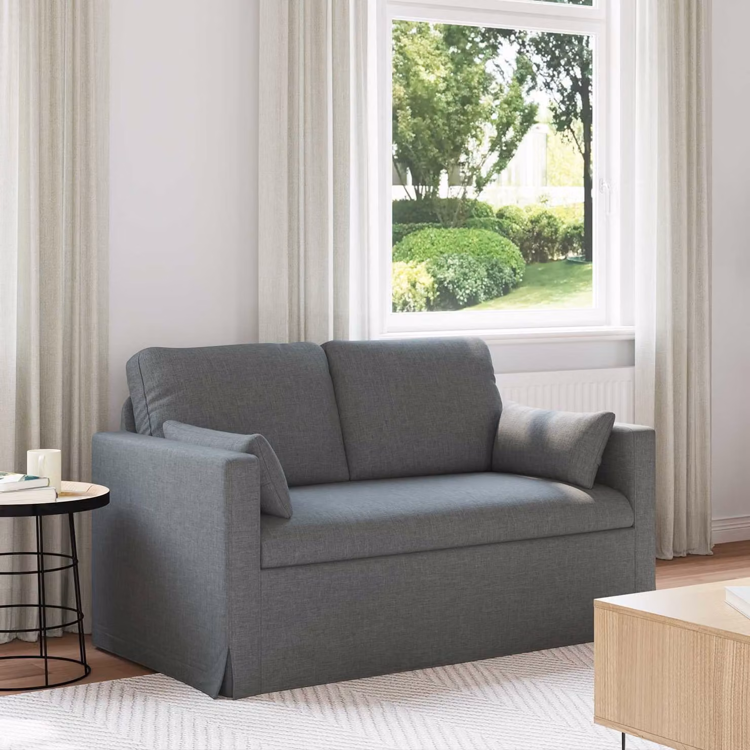 Divano vidaXL in tessuto grigio scuro con struttura in metallo L: 139 cm, P: 78 cm, H: 80 cm – 1