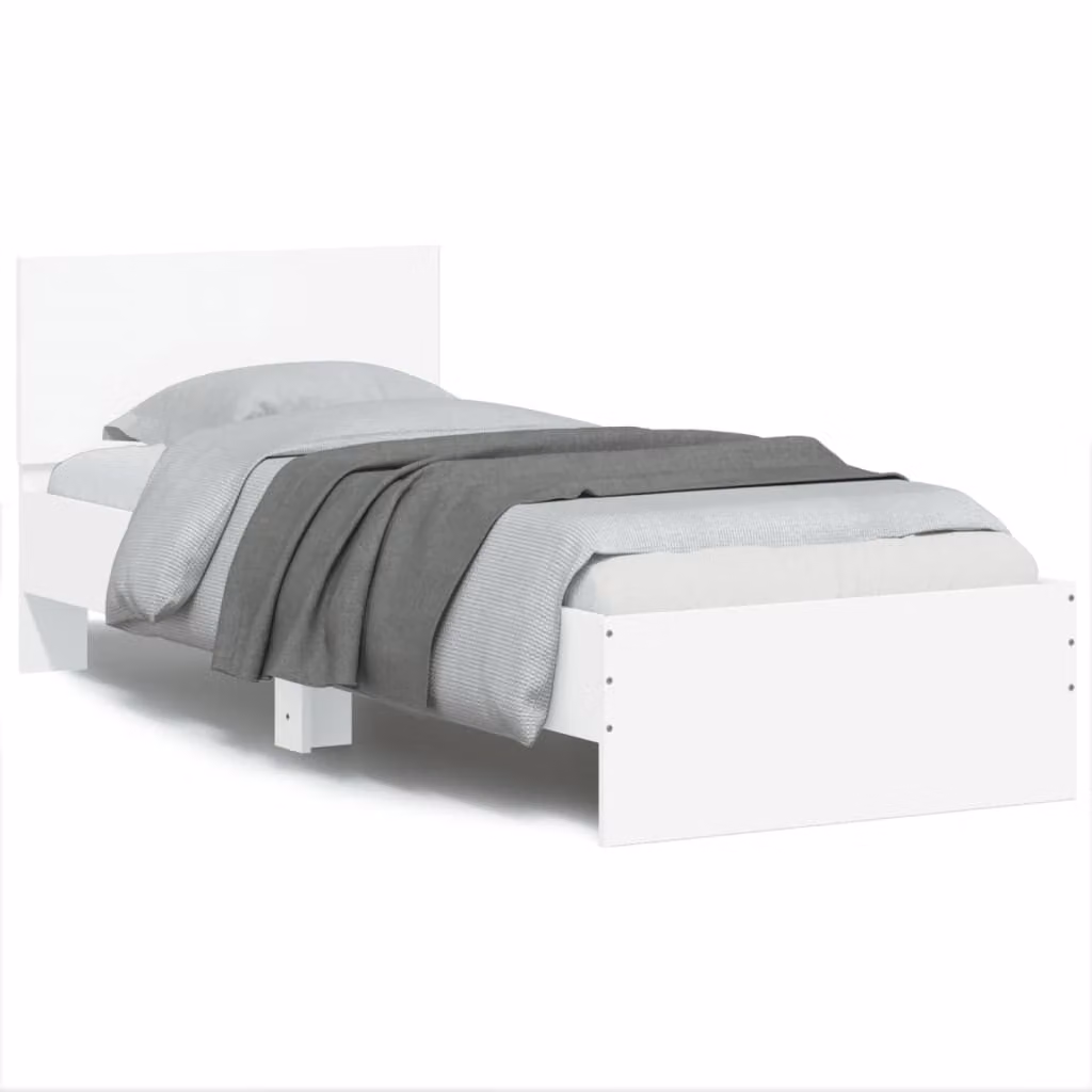 vidaXL Giroletto con Testiera Bianco con Illuminazione LED e Porta USB L: 193 cm, P: 80 cm, H: 70 cm